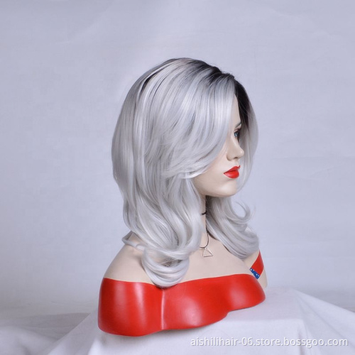 Popular dark gray wig synthetic hair trim lace front without gum long natural black 1B/ gray heat-resistant women's wig
